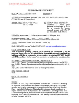 11 C14-2024-0179 - 6th and Lamar; District 9 - Staff Report ...
